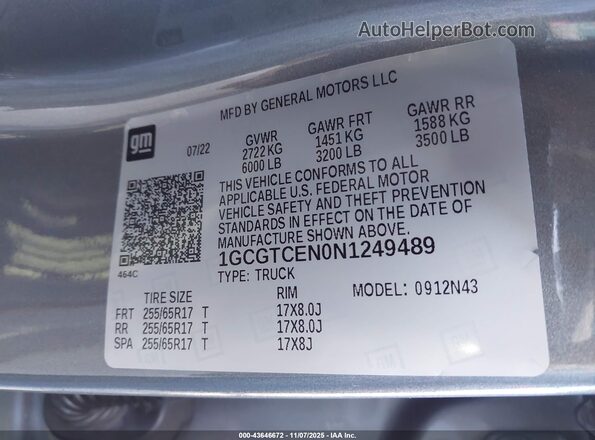 1GCGTCEN0N1249489 2022 CHEVROLET COLORADO Серый Вид подкапотного пространства