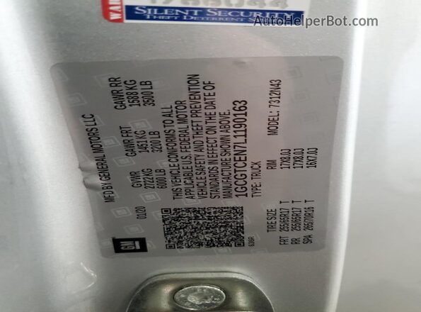 1GCGTCEN7L1190163 2020 CHEVROLET COLORADO Silver VIN sticker view