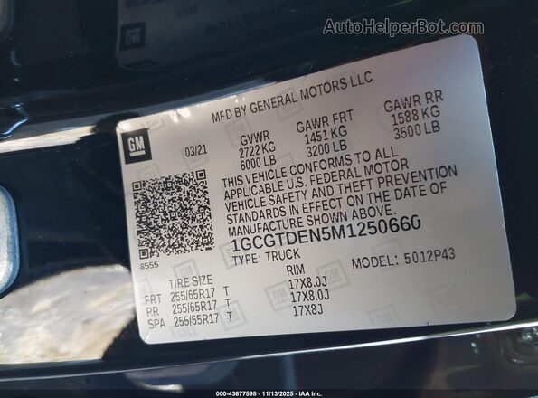 1GCGTDEN5M1250660 2021 CHEVROLET COLORADO Black Engine compartment view