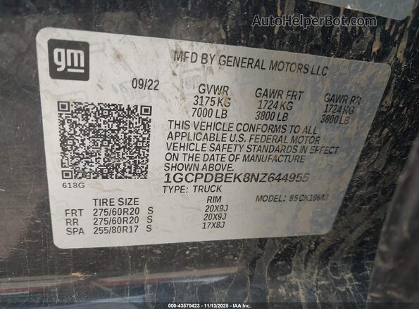 1GCPDBEK8NZ644955 2022 CHEVROLET SILVERADO Black ძრავის განყოფილების ხედი