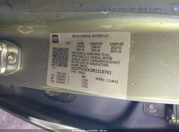 1GCPSCEK2R1318763 2024 CHEVROLET COLORADO Gray ძრავის განყოფილების ხედი