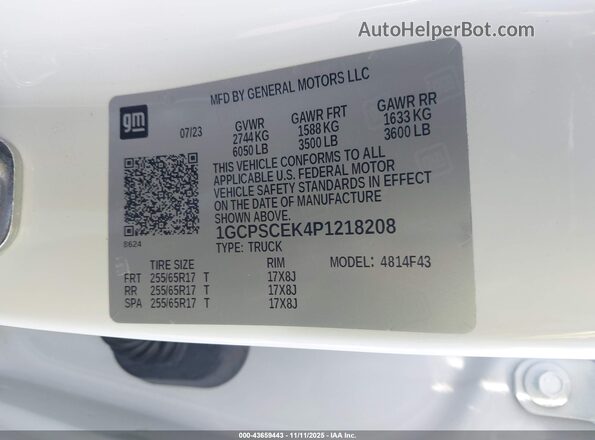 1GCPSCEK4P1218208 2023 CHEVROLET COLORADO White Vista del compartimento del motor