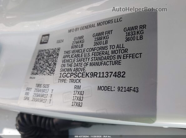 1GCPSCEK9R1137482 2024 CHEVROLET COLORADO White Շարժիչի բաժամունքի տեսք