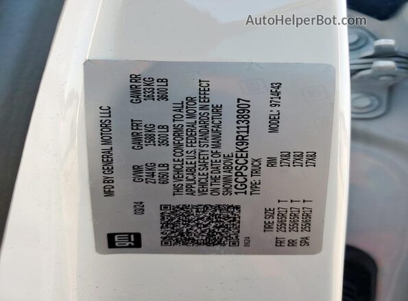 1GCPSCEK9R1138907 2024 CHEVROLET COLORADO White VIN sticker view