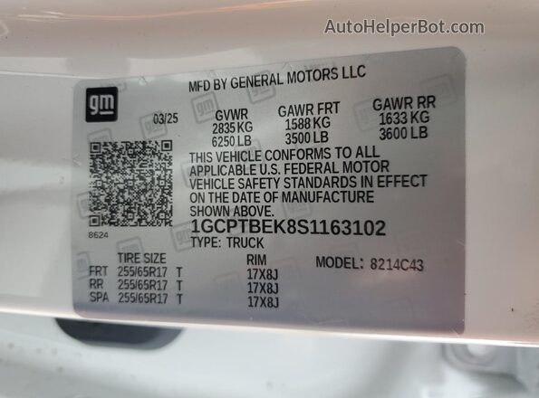 1GCPTBEK8S1163102 2025 CHEVROLET COLORADO White 