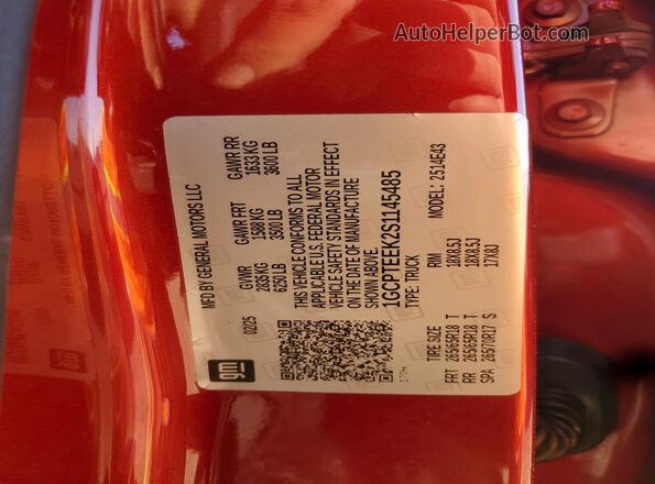 1GCPTEEK2S1145485 2025 CHEVROLET COLORADO Red ძრავის განყოფილების ხედი