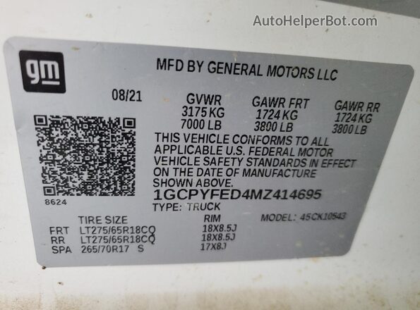 1GCPYFED4MZ414695 2021 CHEVROLET 1500 White Vista del compartimento del motor