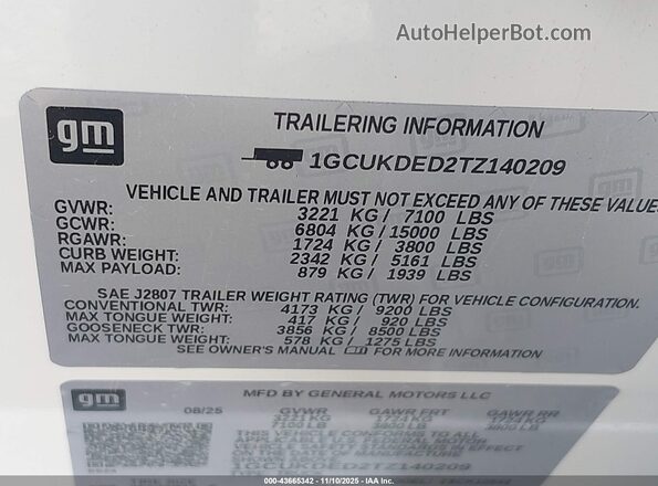 1GCUKDED2TZ140209 2026 CHEVROLET SILVERADO White Շարժիչի բաժամունքի տեսք