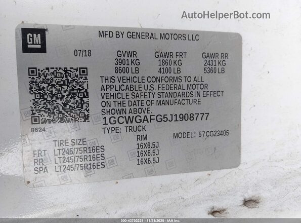 1GCWGAFG5J1908777 2018 CHEVROLET EXPRESS White 