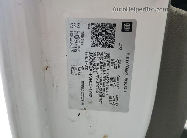 1GCWGAFP0N1174782 2022 CHEVROLET EXPRESS White VIN կոդի պիտակի տեսք