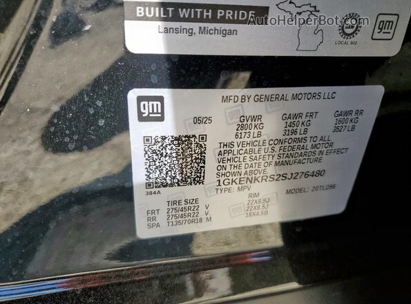 1GKENKRS2SJ276480 2025 GMC ACADIA Black VIN კოდის სტიკერის ხედი