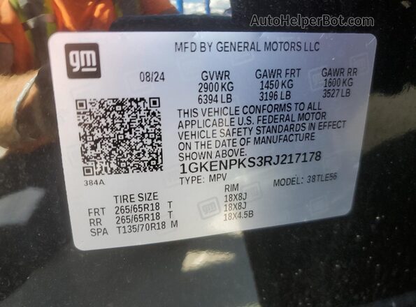 1GKENPKS3RJ217178 2024 GMC ACADIA Black VIN კოდის სტიკერის ხედი