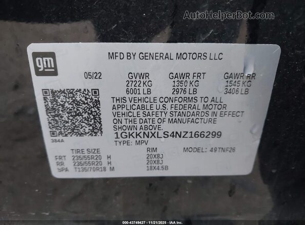 1GKKNXLS4NZ166299 2022 GMC ACADIA Черный Вид подкапотного пространства