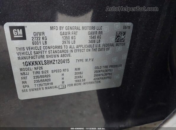 1GKKNXLS8HZ120415 2017 GMC ACADIA Black Engine compartment view
