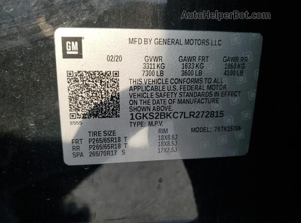 1GKS2BKC7LR272815 2020 GMC YUKON Black Vista interior de 360 grados