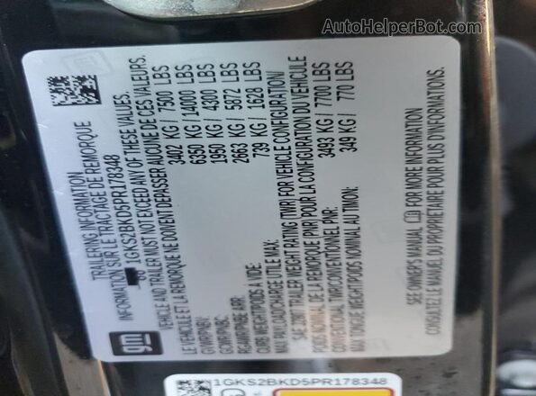 1GKS2BKD5PR178348 2023 GMC YUKON Black VIN կոդի պիտակի տեսք