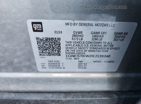 1GNESTKW2RJ139340 2024 CHEVROLET TRAVERSE Серебряный Вид наклейки с VIN-кодом