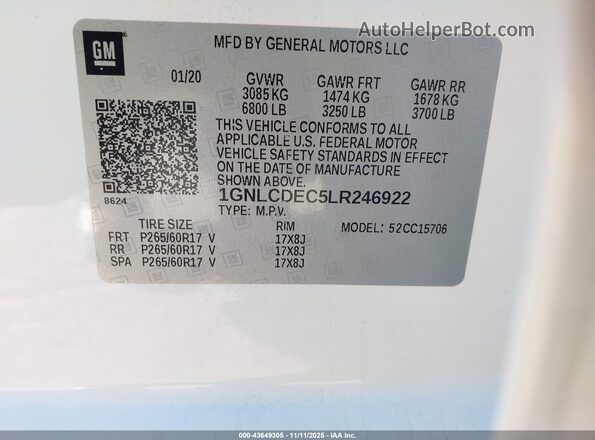 1GNLCDEC5LR246922 2020 CHEVROLET TAHOE White Widok komory silnika