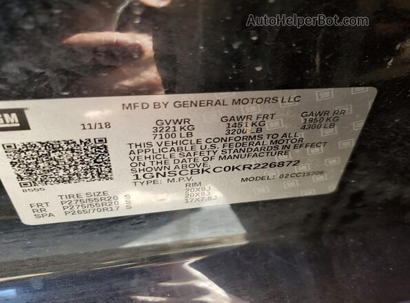 1GNSCBKC0KR226872 2019 CHEVROLET TAHOE Black Widok wnętrza 360 stopni