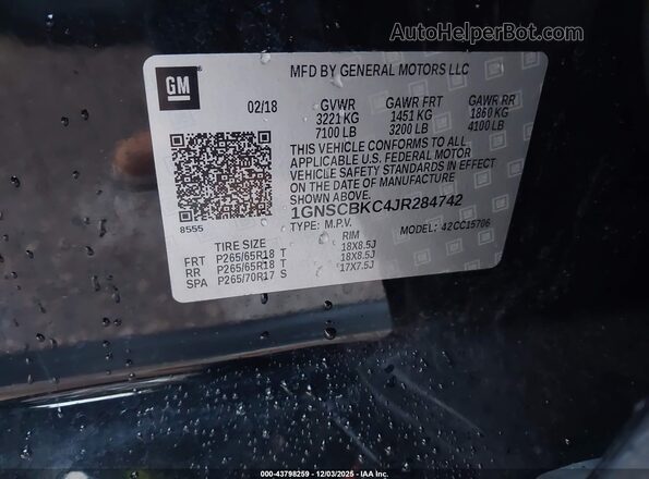1GNSCBKC4JR284742 2018 CHEVROLET TAHOE Черный Вид подкапотного пространства