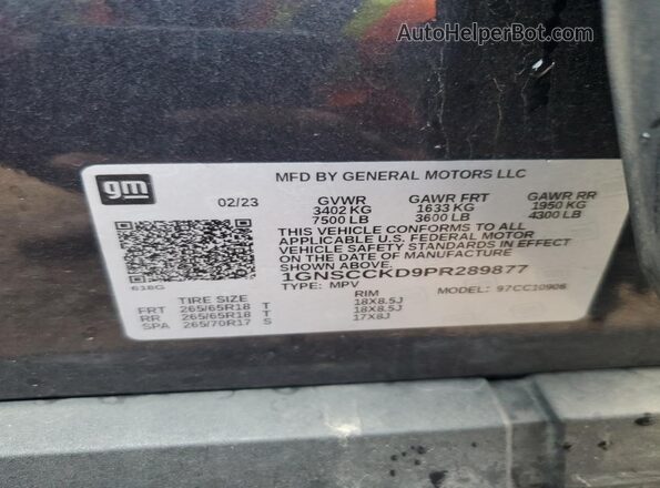 1GNSCCKD9PR289877 2023 CHEVROLET SUBURBAN Blue Панорамний вид салону 360°