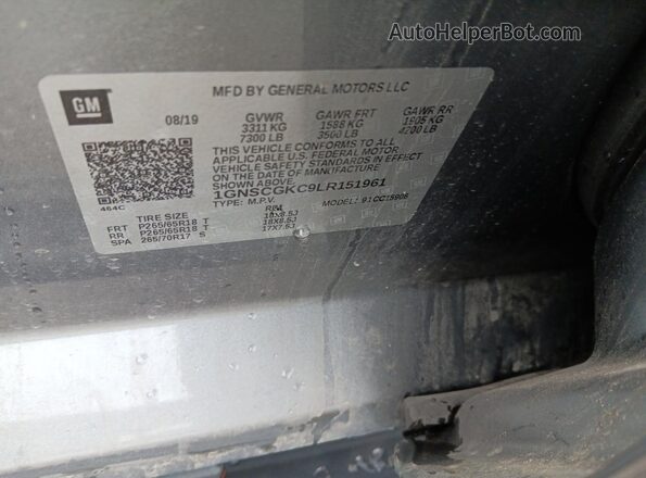 1GNSCGKC9LR151961 2020 CHEVROLET SUBURBAN Gray VIN կոդի պիտակի տեսք