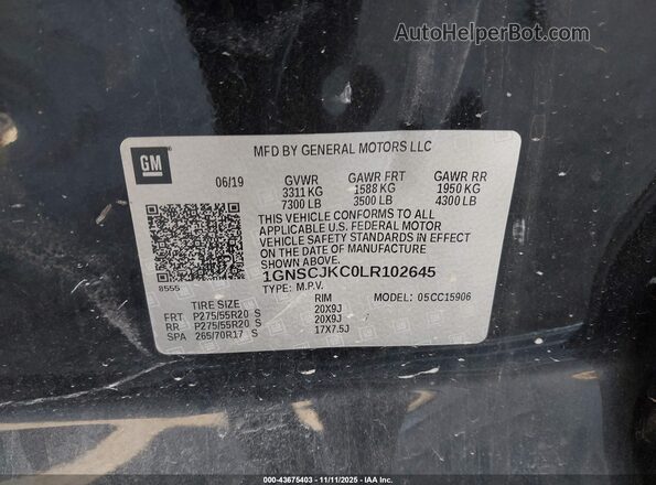 1GNSCJKC0LR102645 2020 CHEVROLET SUBURBAN Black Engine compartment view