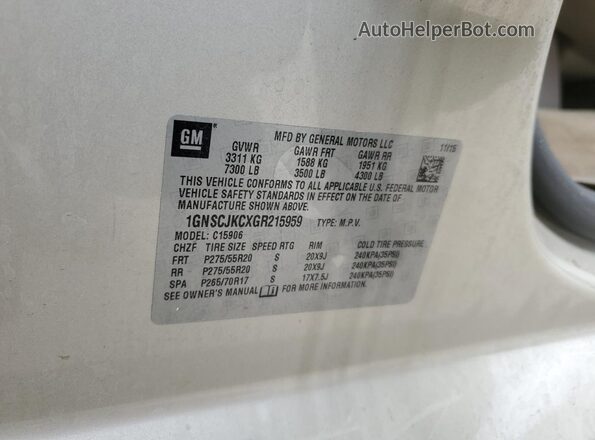 1GNSCJKCXGR215959 2016 CHEVROLET SUBURBAN Tan Vista de la etiqueta del VIN