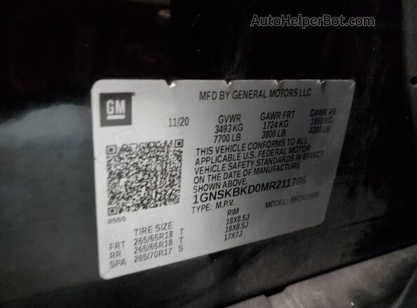 1GNSKBKD0MR211786 2021 CHEVROLET SUBURBAN Black 