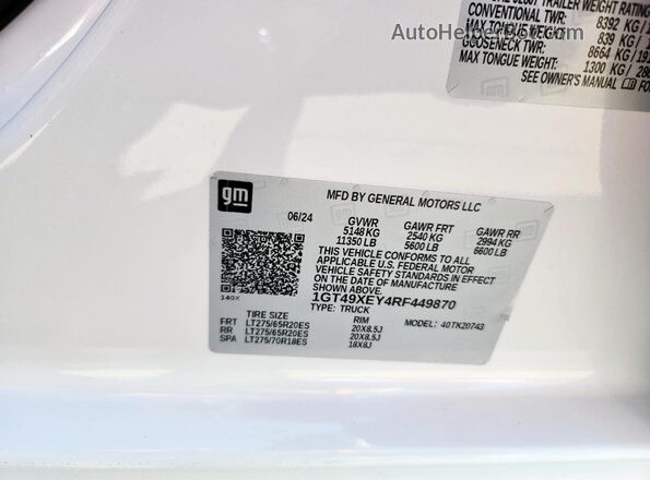 1GT49XEY4RF449870 2024 GMC SIERRA Белый Вид наклейки с VIN-кодом