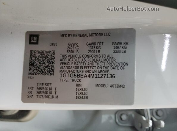 1GTG5BEA4M1127136 2021 GMC CANYON White Vista del compartimento del motor