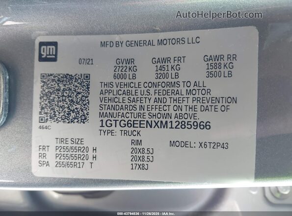 1GTG6EENXM1285966 2021 GMC CANYON Gray Շարժիչի բաժամունքի տեսք