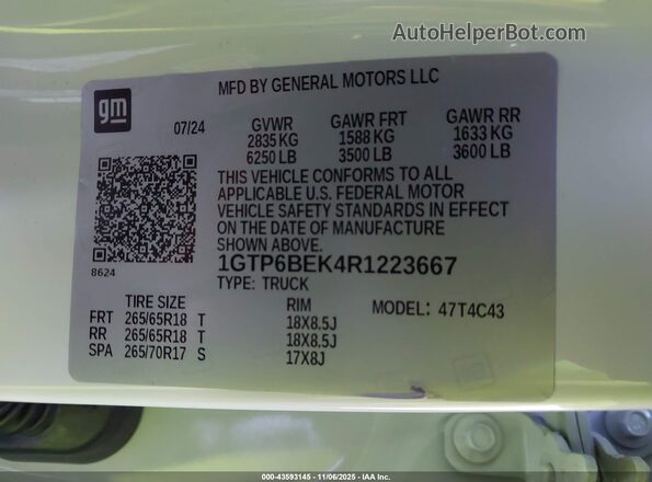 1GTP6BEK4R1223667 2024 GMC CANYON White Vista del compartimento del motor