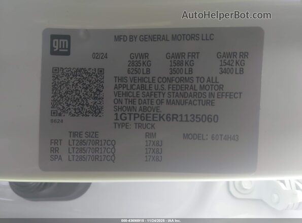 1GTP6EEK6R1135060 2024 GMC CANYON White VIN sticker view