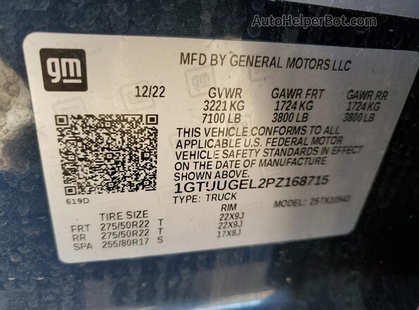 1GTUUGEL2PZ168715 2023 GMC SIERRA Blue Widok naklejki z numerem VIN