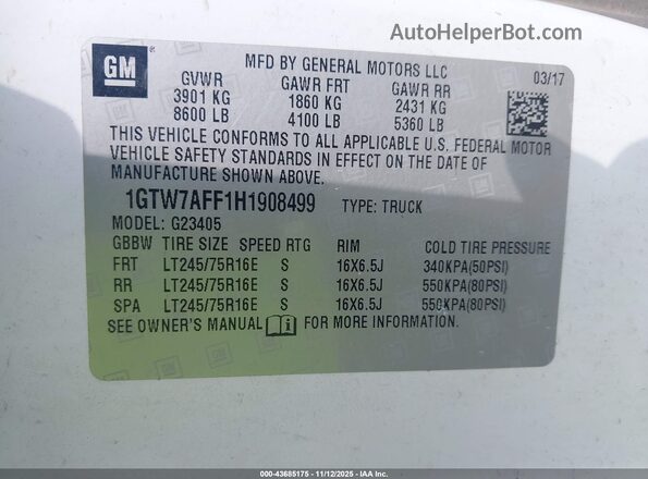 1GTW7AFF1H1908499 2017 GMC SAVANA 2500 White Շարժիչի բաժամունքի տեսք