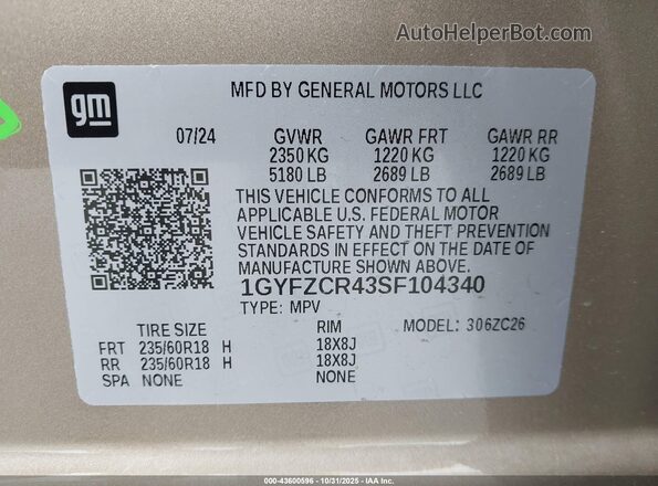 1GYFZCR43SF104340 2025 CADILLAC XT4 Beige 