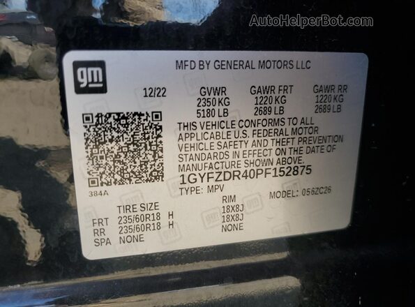 1GYFZDR40PF152875 2023 CADILLAC XT4 Black VIN კოდის სტიკერის ხედი