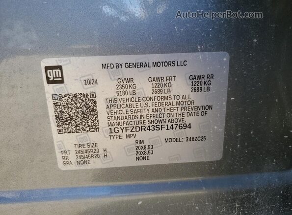 1GYFZDR43SF147694 2025 CADILLAC XT4 Серебряный Вид наклейки с VIN-кодом