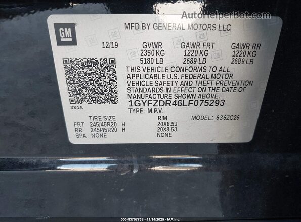1GYFZDR46LF075293 2020 CADILLAC XT4 Black Engine compartment view