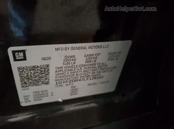 1GYFZDR47LF128163 2020 CADILLAC XT4 Black VIN sticker view