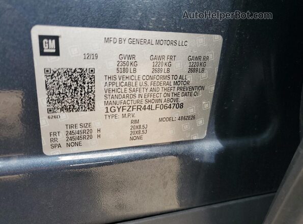 1GYFZFR44LF064708 2020 CADILLAC XT4 Gray Панорамний вид салону 360°