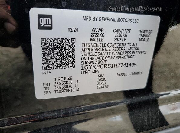 1GYKPCRS1RZ741495 2024 CADILLAC OTHER Black Панорамний вид салону 360°