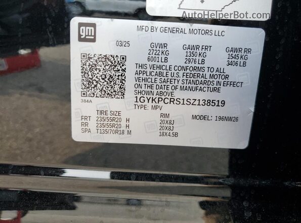 1GYKPCRS1SZ138519 2025 CADILLAC OTHER Black Vista de la etiqueta del VIN