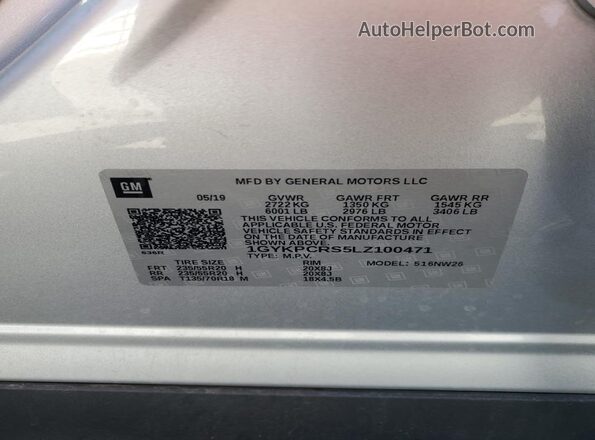1GYKPCRS5LZ100471 2020 CADILLAC OTHER Silver 360 interior view