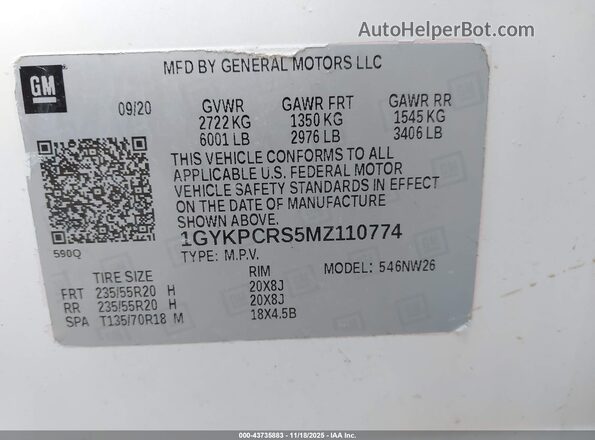 1GYKPCRS5MZ110774 2021 CADILLAC OTHER Белый Вид подкапотного пространства