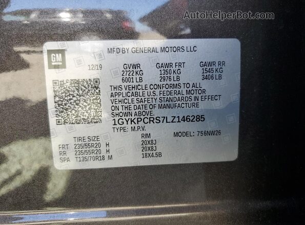 1GYKPCRS7LZ146285 2020 CADILLAC OTHER Gray VIN կոդի պիտակի տեսք