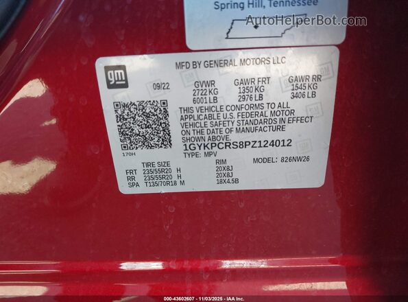 1GYKPCRS8PZ124012 2023 CADILLAC OTHER Красный Вид подкапотного пространства