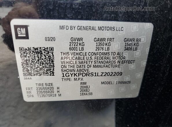 1GYKPDRS1LZ202209 2020 CADILLAC OTHER Black VIN կոդի պիտակի տեսք