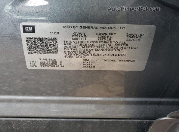 1GYKPDRS8LZ136306 2020 CADILLAC OTHER Gray VIN sticker view